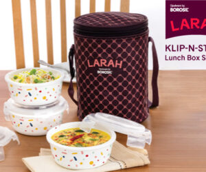 Larah by Borosil Ziva Navy Lunchbox, Set of 3